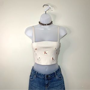 Forever 21 Embroidered Tube Top Tan Knit Spaghetti Straps Bandeau Boho Coquette